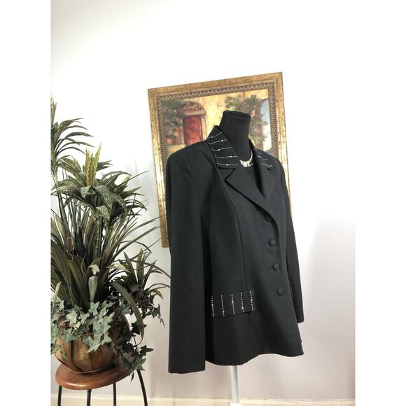 Henry Lee Women Blazer 12 Embroidered Long Sleeve Clueless Preppy Black 3 Button - Picture 2 of 8